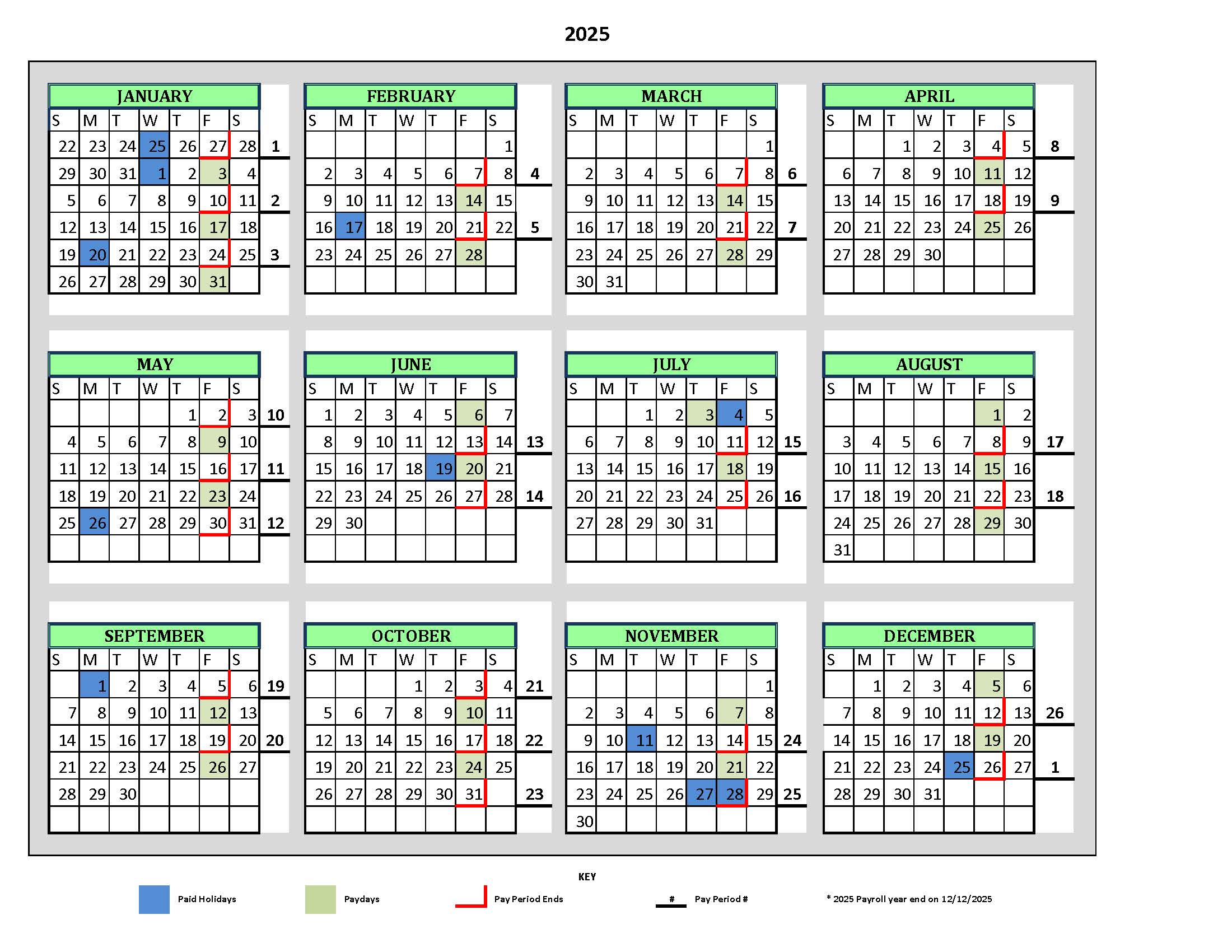 2025 Payroll Calendar